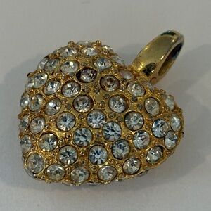 Gold Tone Rhinestone Heart Pendant Estate Jewelry Vintage Sparkle